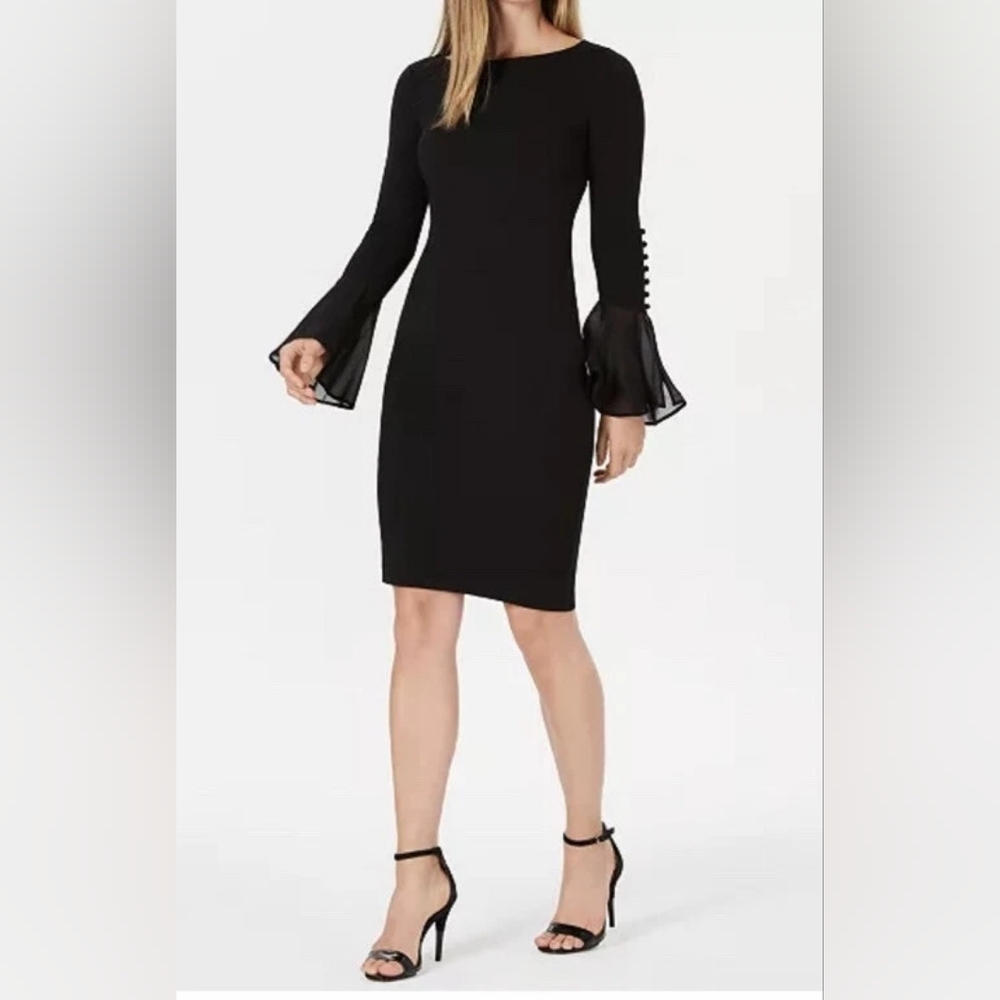 Calvin KleinWomen's Long Flutter Sleeve Solid Shift Dress